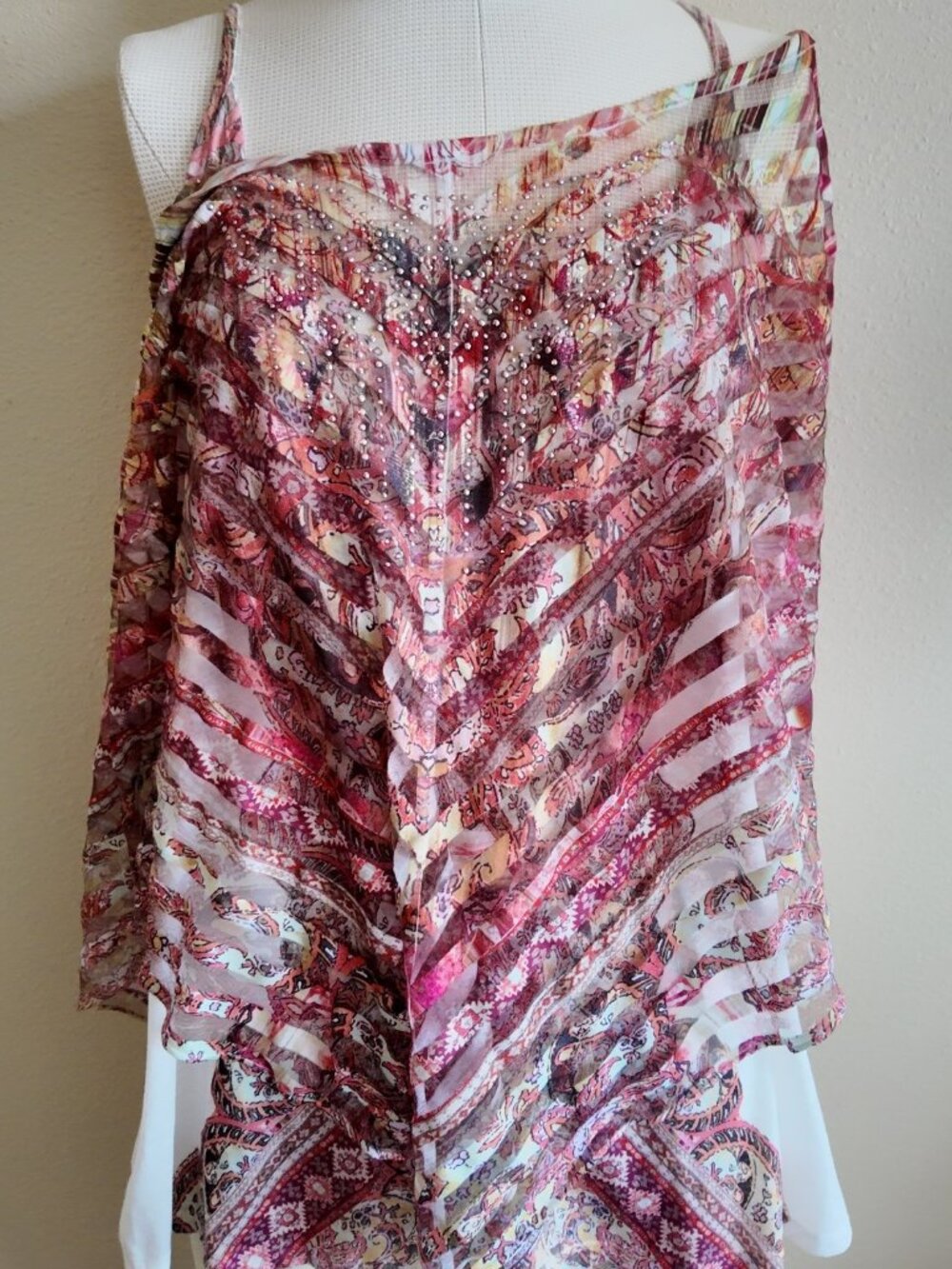 One world poncho striped and bedazzled  size medium bohemian Y2k